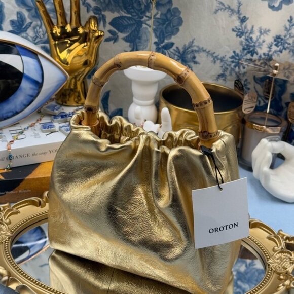 🆕 OROTON 🧿 NWOT Gretel Mini Top Handle, Metallic Gold - Picture 14 of 15